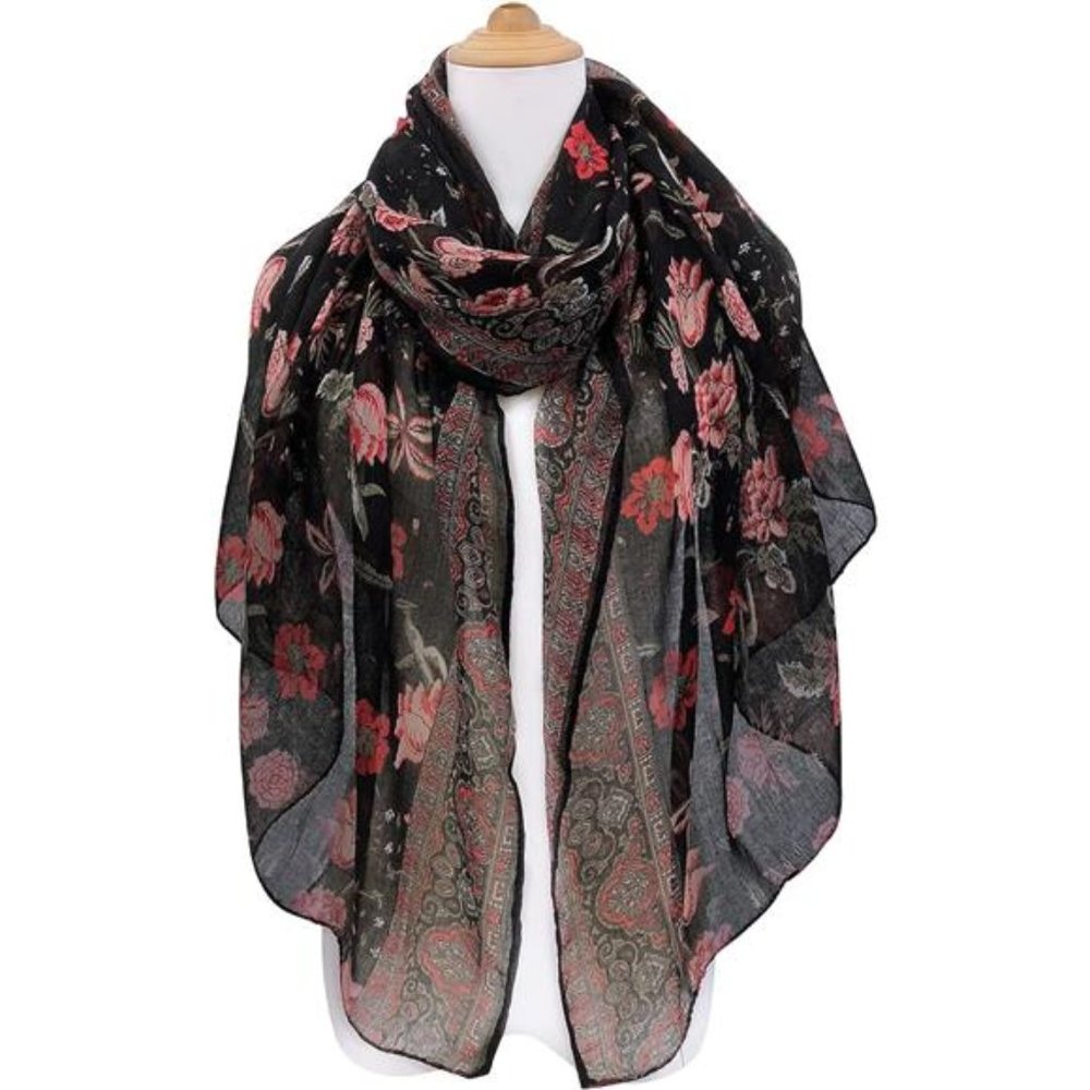 Lightweight Scarves Fashion‎ Flowers Print Women Cotton Wrap Scarf Head Shawl